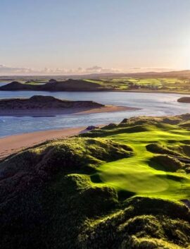 Scenic river and countryside view at sunset near River Island Hotel, Kerry.