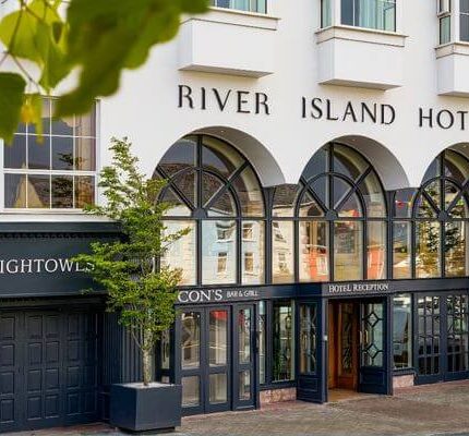 Family entering River Island Hotel near Kerry airport.